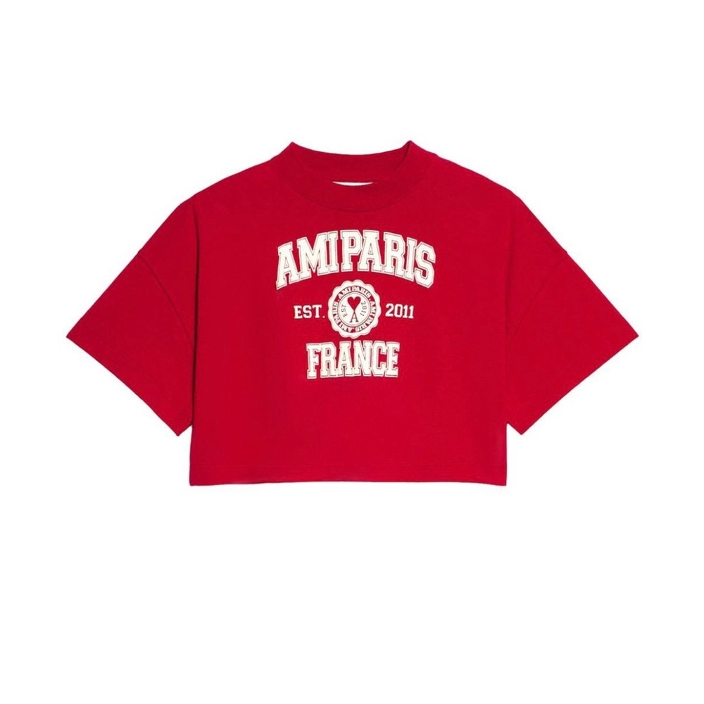 AMI Paris cropped red T-shirt